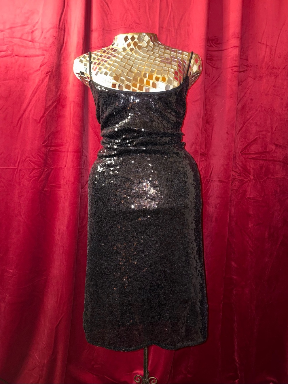 bebe Black Sequin Midi Slip Dress
